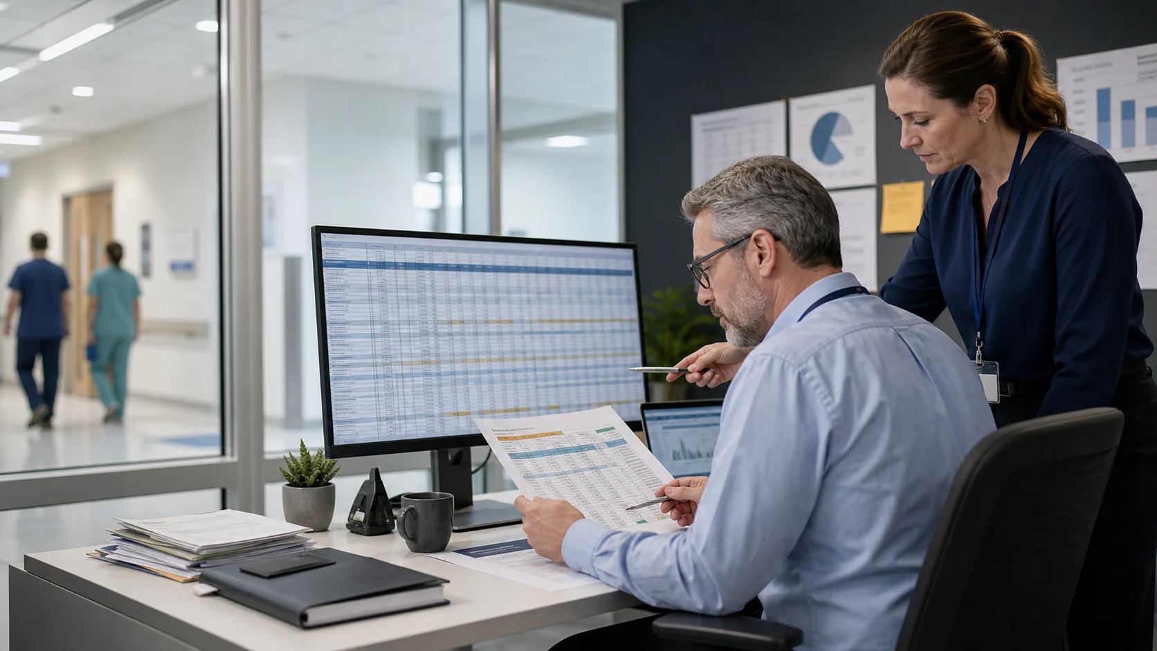 Hospital revenue-integrity analysts reviewing chargemaster data