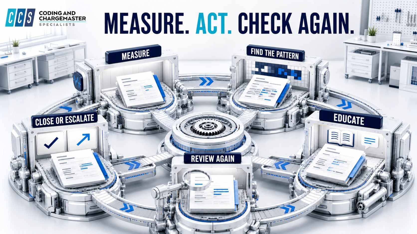 CCS continuous coding quality cycle to measure, find patterns, educate, close or escalate, and review again